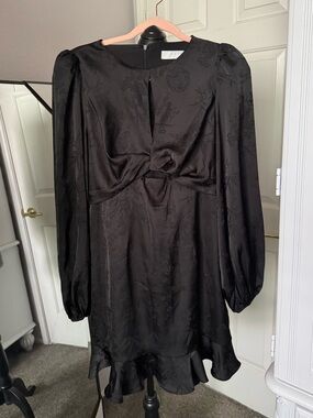 Astr Black Long Sleeve Knot-Front Ruffle Hem Dress